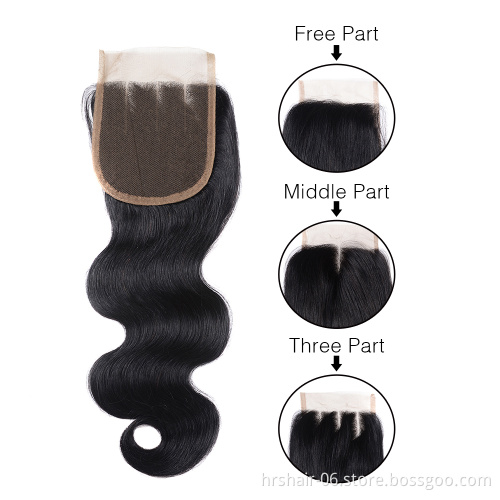 vendor stock European raw remy hair natural black body wave 4x4 lace closure